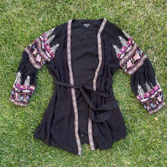 Topshop Tops - Topshop Embroidered Wrap Top